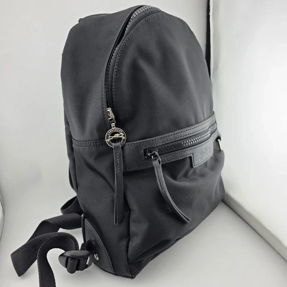 Longchamp Le Pliage Neo Backpack Nylon Leather Trim Women Small Black GOOD Chic